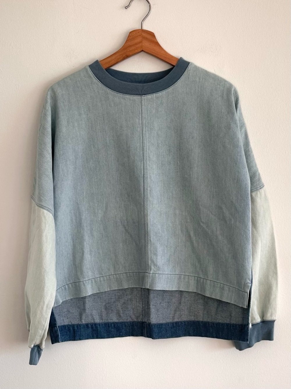 Closed Denim oversized patch Colorblock denim long sleeve top XXS